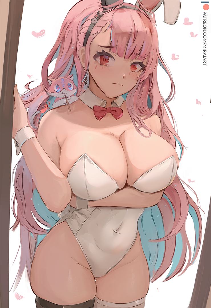 sexy art of pink hair yandere anime girl Mirai Hikari Original Character